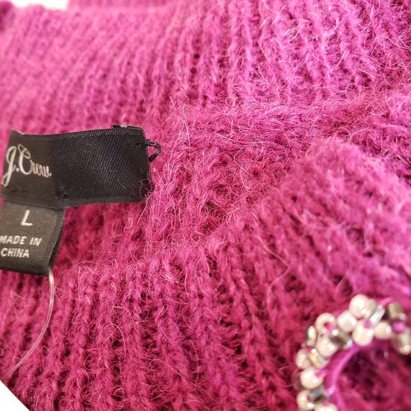NWT J. CREW Ribbed Knit Crew Neck Sweater Beaded Wool Alpaca Pink Women's Large - Picture 10 of 10